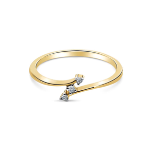 Anillo con Tres Diamantes Incrustados |   Anillo de Aniversario de Oro Amarillo de 14K para Mujer |   Anillo de Diamantes Minimalista, Elegante Joya para Regalo - Product Image 2