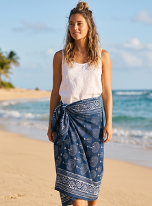 Pareo de algodón azul con estampado artesanal para mujer, pareo de playa indio, cubrebañador ligero, pareo para bikini, estilo bohemio de verano - Product Image 2