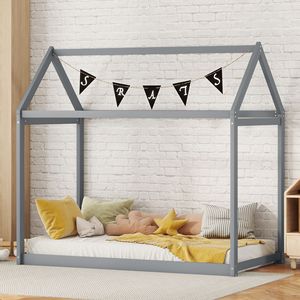 Letto a casetta in legno grigio per bambini, misura Twin - Product Image 1