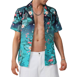Chemise hawaïenne à manches courtes pour homme, col rabattu uni, coton respirant, décontractée, pour les vacances d'été - Product Image 2