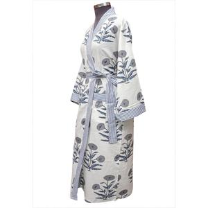 Robe de chambre kimono traditionnelle indienne en coton, col en V, longue, à manches longues, respirante, imprimée à la main, pour femme - Product Image 2