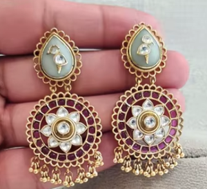 Traditional Brass Gold Plated Pearl & Moissanite Bridal Indian Wedding Jewelry Set for Women Trendy Gift & Party Necklace - Product Image 2