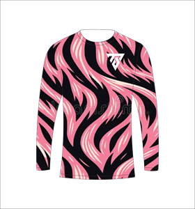 T-shirt à manches longues pour homme, impression sublimée rose et noire à motif vague abstraite, pour la chasse, la pêche, les sports athlétiques et l'entraînement. - Product Image 2