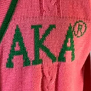 AKA Salmon Pink & Apple Green <b>Cardigan</b> <b>Sweater</b> Button Front Knit Long Sleeve Women's Sorority Casual Layering Apparel - Product Image 4