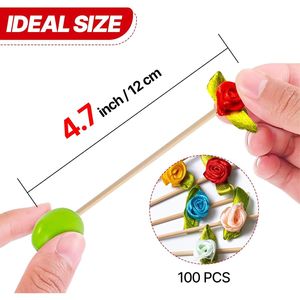 Stuzzicadenti Colorati a Forma di Fiore da 4,7 Pollici, 100 Pezzi, Spiedini in Bambù per Antipasti, Bevande, Frutta, Sandwich, BBQ, Matrimoni - Product Image 2