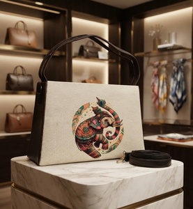Jute Casual Handbag Elephant Pattern Tote Bag <b>with</b> <b>Zip</b> Closure Leather Handle Shoulder <b>Purse</b> for Daily Shopping Travel Gift - Product Image 3