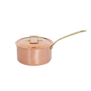 Casserole en cuivre martelé classique avec couvercle, poignée longue, fait main, pour la cuisine des restaurants - Product Image 1