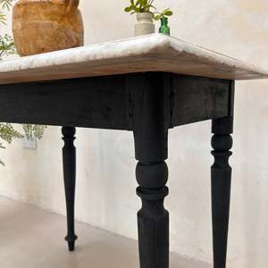 Antique <b>Marble</b> Top <b>Coffee</b> <b>Table</b> with <b>Black</b> Wooden Turned Legs Rustic Vintage Accent <b>Table</b> for Living Room Hallway Home Decor - Product Image 3