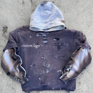 Sudadera con capucha de doble capa de 460GSM hecha a mano con efecto desgastado por el sol y sudadera con capucha lisa con cremallera de 450GSM para hombre, con lavado efecto desgastado por ácido y piedra. - Product Image 5