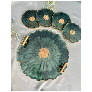 Modern Resin Coasters Set with Gold Rim and Natural Texture Design for Home Decor - Product Image 1