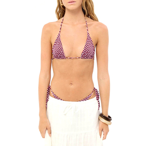 Ensemble de bikini triangle personnalisé pour femme, maillot de bain deux pièces à nouer sur le côté, col halter, imprimé, vêtements de plage, OEM ODM - Product Image 6