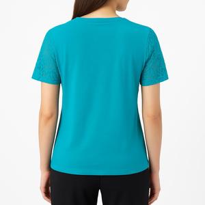 2026 New Women's Crew Neck T-Shirt Sexy Lace Trim Slim Short Sleeve <b>Top</b> Breathable Plain Dyed Anti-Pilling Contrast Logo T-Shirt - Product Image 2