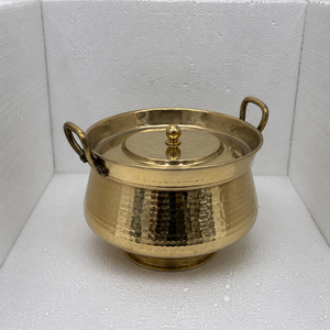 100% Pure Brass Hammered Handi <b>Pot</b> with Lid and Handles 2.5L Traditional Cooking Serving Cookware <b>for</b> Hotel Restaurant Catering - Product Image 2