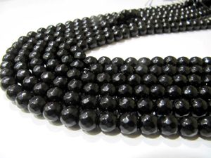 Perles rondes facettées en onyx noir de 10 mm, longueur 14-15 pouces - Product Image 1