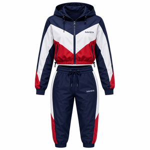 Wholesale Custom Women's <b>Black</b> <b>Crop</b> Hoodie Jogger Set Full <b>Sleeve</b> Solid Color Casual Tracksuit 100% Cotton Fleece Eco-Friendly - Product Image 6