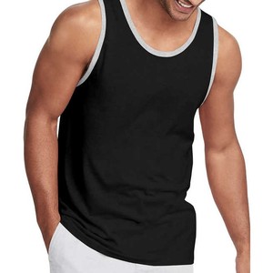 Camiseta sin mangas para hombre al por mayor, color negro liso, cuello redondo, tejida, estilo casual, transpirable, para fitness y gimnasio, OEM - Product Image 1