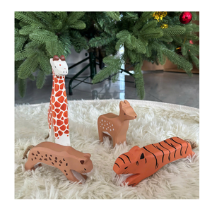 Ensemble de figurines d'animaux en bois faites à la main, sculpture de safari, jouet décoratif de table, artisanat animalier moderne, lot multi-pièces - Product Image 6