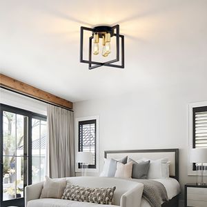 Lampadario a 3 Luci Semi-Incasso Nero e Oro con Paralume Geometrico in Metallo, Stile Industriale Rustico, Luce da Soffitto 6000K AC - Product Image 5
