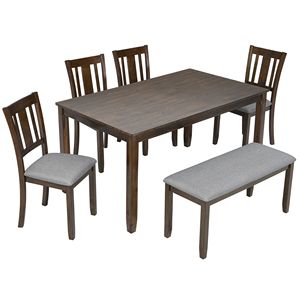 Set da Pranzo di Lusso a 6 Pezzi, Tavolo Rettangolare in Legno di Quercia con 4 Sedie Imbottite e Panca per 6 Persone - Product Image 1