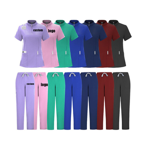 Women's Purple <b>Scrub</b> <b>Set</b> With Zip Neck Top And Drawstring Pants Hospital Uniforms Customizable Logo - Product Image 2