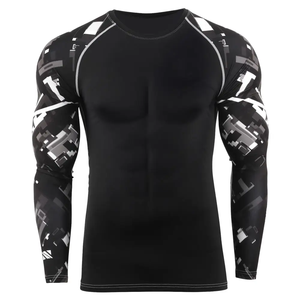Warrior <b>Print</b> Long Sleeve Men Compression Shirt Performance Training Red Rash Guard Brown Rash Guard Master Gear - Product Image 6