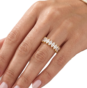 Bague de fiançailles demi-éternité en or massif 10K 14K 18K avec diamant de laboratoire taille marquise, couleur DEF, clarté VS VVS, certifié IGI, vente en gros - Product Image 5