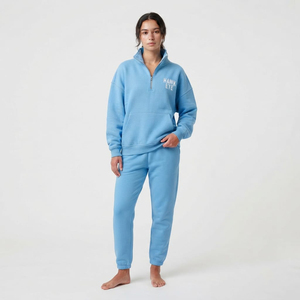 <b>Women's</b> <b>Quarter</b> <b>Zip</b> Pullover Sweatshirt Oversized Cotton Fleece Drop Shoulder Hoodie Custom Front Logo Casual Wear - Product Image 3