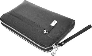 Fazmax Corporation Black Leather <b>Zip</b> Around <b>Wallet</b> with Dual Zippers and Wrist Strap Model A33 - Product Image 2