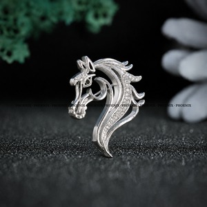 Broche de Plata 925 con Cabeza de Caballo Phoenix y Cristales de Estrás, Diseño Clásico de Animal, Joyería Unisex para Regalo - Product Image 4