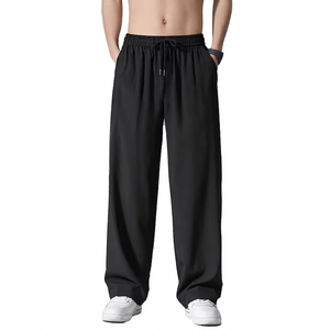 Men's Black Wide Leg <b>trouser</b> <b>Elastic</b> <b>Waist</b> Drawstring Casual Loose Fit Breathable Lightweight Summer Wear Wholesale rate - Product Image 1
