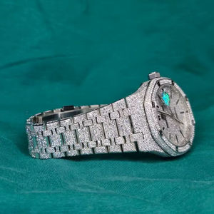 Montre à quartz en diamant moissanite, bracelet en acier inoxydable, montre analogique pour homme, étanche 5 BAR, luxe et mode - Product Image 1