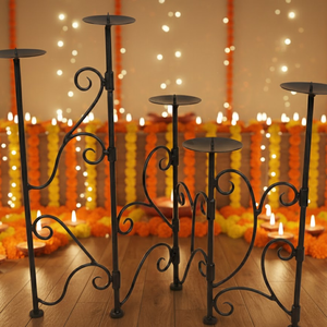 RK-331012 Porte-bougie en fer forgé Grand modèle Fait à la main |   Support en métal décoratif pour la décoration moderne et luxueuse du salon - Product Image 2