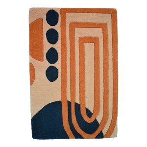 Tapis d'appoint en laine tufté à la main, motif géométrique abstrait moderne en forme d'arche, 9x12, terracotta, orange, rose poudré, gris anthracite - Product Image 4