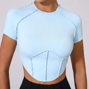 Most Demanding Women <b>Cropped</b> Fitness Yoga <b>Tops</b> Seamless Gym Training Short Sleeve Quick Dry Corset <b>Top</b> Ladies Yoga Workout <b>Tops</b> - Product Image 4