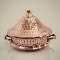 Tajine européen martelé en cuivre avec couvercle en acier inoxydable, plat en métal artisanal, revêtement PTFE, poignée en acier inoxydable, compatible lave-vaisselle