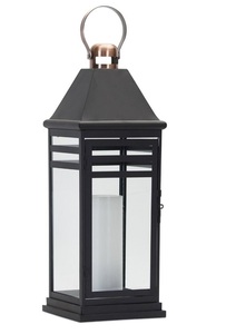 Vente en gros de lanternes à bougies en métal écologiques portables de couleur noire avec poignée dorée pour Noël - Product Image 2