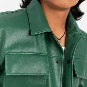 Chemise en cuir véritable pour homme à manches courtes avec logo personnalisé OEM, col rabattu, style streetwear hiver, poche en cuir - Product Image 5