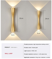 Applique murale LED incurvée en aluminium doré brossé moderne, éclairage ambiant décoratif pour hôtel, faisceau lumineux vers le haut et vers le bas (lot de 2)