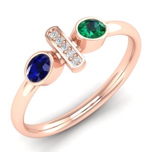 แหวนแต่งงาน REYES ดีไซน์ใหม่ ทองคำขาว 14K ประดับเพชรโมอิสซาไนต์ GRA Certified พร้อมพลอยไพลินสีน้ำเงินและมรกต แหวนดีไซน์เนอร์ - Product Image 2