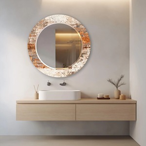 Round Glass Wall <b>Mirror</b> Weathered Copper Patina Inspired Design Handmade Bone Inlay Modern Bathroom Vanity <b>Mirror</b> REHMAN CRAFT - Product Image 1