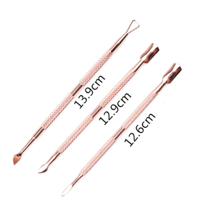 Kit de Manucure Professionnel 3 Pièces en Acier Inoxydable Rose Doré pour Soin des Ongles, Repousse-cuticules et Dissolvant de Gel – Marque Privée - Product Image 2