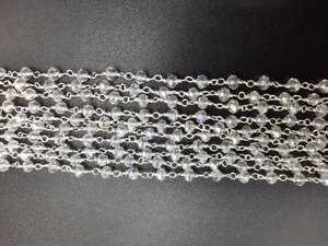 Cadena de Cuentas de Cristal Transparente Estilo Rosario, Cuarzo de Vidrio Facetado de 2mm, Cadena Enrollada con Alambre Dorado para Fabricación de Joyería al por Mayor - Product Image 3
