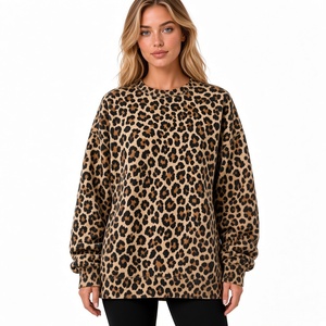 Sweat-shirt à col rond surdimensionné pour femme de haute qualité, imprimé feuilles, manches longues, épaules tombantes, pull en tricot pour l'automne - Product Image 4
