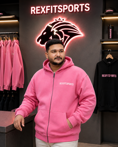 REXFITSPORTS 2026 Custom <b>Pink</b> Zip Up Hoodie Unisex Cotton Polyester Fleece Streetwear Full Zip <b>Sweatshirt</b> with Custom Logo - Product Image 5