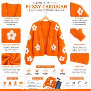 HMR Sisterhood Sorority Acrylic Custom Wholesale <b>Orange</b> Floral Knitted <b>Cardigan</b> Long Sleeve V-Neck Casual Top - Product Image 6