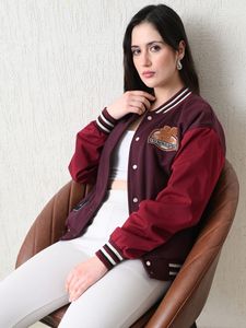 เสื้อแจ็คเก็ตวาร์ซิตี้แบบสั่งทำพิเศษสำหรับผู้หญิง พรีเมียม ปักลายตัวอักษร สไตล์เบสบอล  ระบายอากาศได้ดี แฟชั่นลำลองแนวสตรีท - Product Image 4