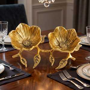 Tazón de Metal con Forma de Flor, Pulido, Ligero, No Tóxico, Ecológico, Tallado a Mano, Decorativo, Moderno, Dorado, para Fiestas - Product Image 6