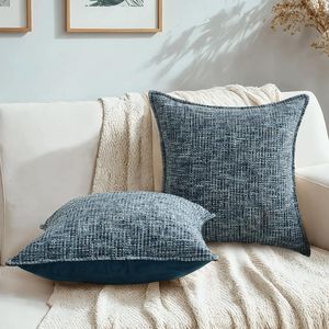 Navy Blue 18x18 Set 2 Chenille Tweed Textured Cushion Covers Neutral Modern Decorative <b>Throw</b> Pillows <b>for</b> <b>Couch</b> - Product Image 1