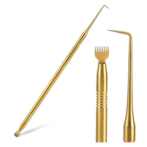 อุปกรณ์ยกขนตาแบบสองด้านสีทอง พร้อมแปรงปัดขนตาและตะขอสำหรับยกขนตา - Product Image 1