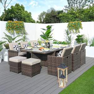 Ensemble de salle à manger en rotin d'extérieur 11 pièces, chaise longue et table en rotin pour patio ou jardin - Product Image 1